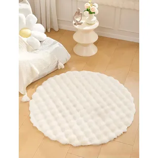 Wuyue Hua Kaninchen-Plüsch-Teppichkissen, mit einem cremefarbenen Bläschen-Samt-Stil, geeignet für Wohnzimmer, Schlafzimmer, Betten, Erker und Sofas. (Milchbeige Farbe mit einem Durchmesser von 60 cm)