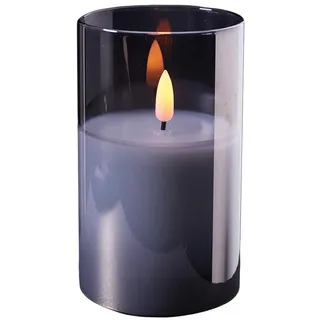 Hochwertige & Edle LED Kerze im Glas - Timer - Realistisch Flackernd - Neuartiges Design (Grau, Höhe: 12,5cm - Ø 7,5cm)