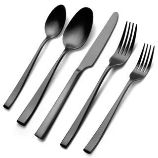30-teiliges Besteck Schwarz Matt, EIUBUIE Edelstahl Besteck Set 6 Personen