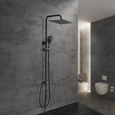 JOHO Regendusche Duschsystem ohne Armatur, Edelstahl Duschset mit Kopfbrause 20x20cm schwarz