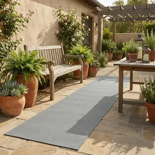 Tadi & Imperio1979 Langer Outdoor-Teppich - glatter Teppich - Silberteppich - Terrassenteppich - Küchenteppich - Langer Flurteppich - Wohnzimmerteppich - Teppich 70 x 200 cm