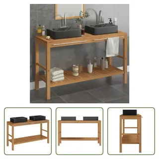 The Living Store Waschtisch Massivholz Teak mit Waschbecken Marmor Schwarz - Schwarz