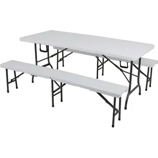 Gardenson Biertischgarnitur , Schwarz, Weiß , Metall, Kunststoff , 3-teilig , Tisch klappbar, wetterbeständig, Bank klappbar , Gartenmöbel, Gartengarnituren, Gartenmöbel-Sets