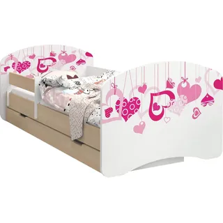 BDW Kinderbett, Doppelseitiges mit Schublade, Fallende Herzen, 140/70