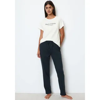 Pyjamahose MARC O'POLO "Mix & Match Cotton-Woven", Damen, Gr. XL, N-Gr, blau (navy), Single Jersey, Obermaterial: 100% Baumwolle, unifarben, bequem lang, Hosen Pyjamahose, mit elastischem Bund