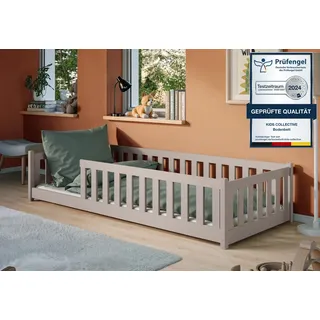 Kids Collective Kinderbett Bodenbett 80x160 cm mit Rausfallschutz & Lattenrost Montessori Bett Gitterbett Kinder Jugendbett Einzelbett optional mit Matratze Kaschmir - Weiß