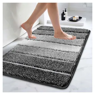Badezimmerteppich 60 x 90 cm, Weiche rutschfeste Badematte, Waschbar, Badteppich für Dusche und Badezimmer, Dunkelgrau