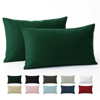 Dreamzie Kissenbezug 40x60 Baumwolle Renforcé (2er-Set) - Grün - Dicht gewebt mit 57 Fäden/cm2 - Kissenbezug 40 x 60 - Oeko Tex Zertifiziert