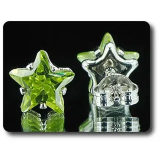 Ohrringe Grüner Saphir 2x6 MM Vergoldet Weiß 18, K