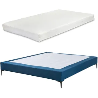 [en.casa] Doppelbett ‘Lilla’ mit Matratze Polsterbett mit abnehmbarem Bezug Samt 140 x 200 cm Blau - Blau