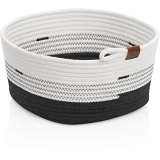 kela Aufbewahrungskorb Ø 32 x 15 cm HEDDA, Baumwoll- Flechtkorb, Seilkorb für Decken, Handtücher, Zeitschriften, Spielzeug, weiß-schwarz