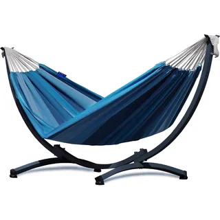 Potenza Hängematte mit Gestell I Stabiler Rahmen 200kg - 250cm Balkon I Hängematte 200x120cm I Indoor Outdoor Garten Pool Terrasse Stahl (Basic Gestell Graphit, Blau)