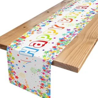 Tischläufer Geburtstag Weiß, Tischdecke Geburtstag mit Bunte Sterne, Happy Birthday Tischläufer zum Geburtstag, Tischdeko Geburtstag für Junge Mädchen Party Geburtstagsdeko, 180 x 35 cm