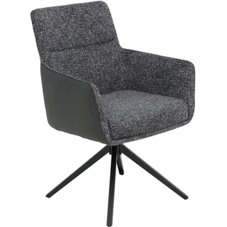 Hela Tische, Armlehnenstuhl Esszimmersessel Udine, Bezug Materialmix Webstoff-Microfaser Anthrazit, Komfortsitz Federkorb, Kippfunktion, Drehbar 360°, 120kg belastbar