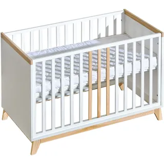 ATB MEBLE Babybett mit Matratze , Nordik KOLLEKTION , Beistellbett Baby , Bett Baby Mitwachsend , Kinderbett umbaubar , 4 Ebenen der Matratzenhöhe 120x60 cm , Weiß - Weiß