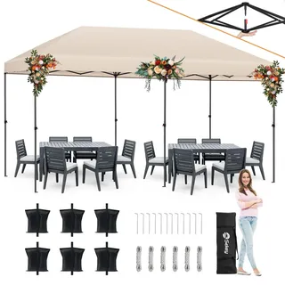 Sekey One-Touch Pop Up Pavillon 3x6, Partyzelt Faltpavillon 3x6m Wasserdicht Stabil, Vereinfachte Installation in 1 Minute, Robust Windfest Regenfest für Camping Festival Party,Kahki