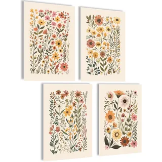 mojoliving Boho Bilder Set Poster Deko Set Bilder Wanddeko Abstrakte Poster Aesthetic Bilderset Yoga Wandbilder Wohnzimmer Blumen (Boho Floral, Posterset 4x A4 (21x30cm) | ohne Rahmen)