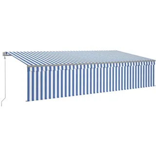 Markise Automatisch Einziehbar mit Volant 6x3 m Blau und Weiß - Blau