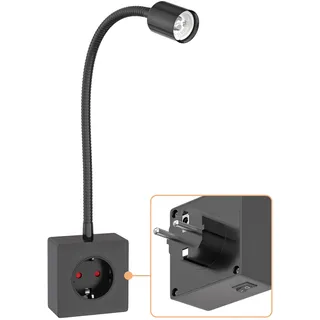 ledscom.de Steckdosenleuchte/Leselampe LESCH, Schwanenhals, Schalter, schwarz, 1x GU10 max. 10W