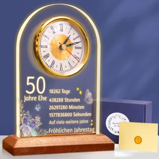 OkiyiD 50. Jahrestag Hochzeit Geschenk, Jahrestag Quarzuhr, Schreibtisch Tisch Uhr, 50 Jahre Ehe, Goldene Hochzeit für Paar, Eltern, Großeltern (50. Jahrestag)