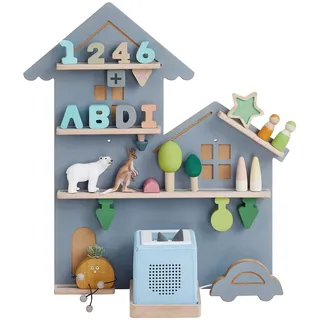 SONGMICS Regal für Toniebox, Wandregal für 35 Figuren, Kinderregal, einfache Montage, Kinderzimmer, Wohnzimmer, grau GKR801G01