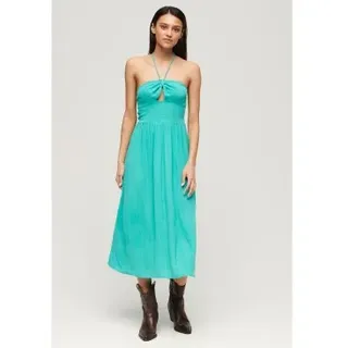 Superdry für Damen. W8011660A Midikleid mit blauem Cut-Out-Muster (XL), Lässig, Viskose, Ärmellos / Hosenträger