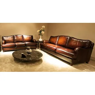 Sofagarnitur Couch Polster Ser Klassische Garnitur Chesterfield 3+2 Sitzer A11 - Braun