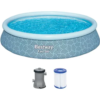 BESTWAY Fast Set aufblasbares Pool-Set 396 x 396 x 84 cm inkl. Filterpumpe