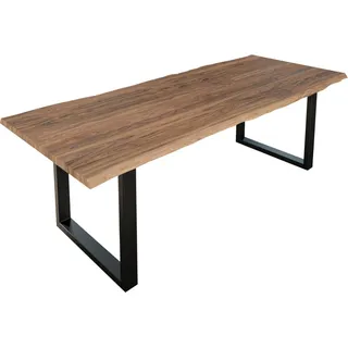 Esstisch Baumkante massiv Akazie stone 240 x 100 cm schwarz LAUREN - Beige