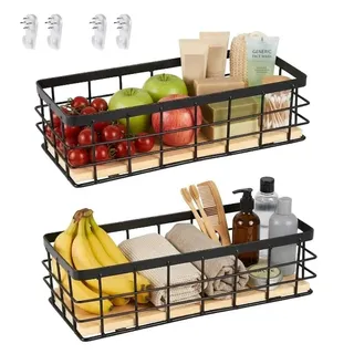 Drahtkorb, Obstkorb, Metallkorb Schwarz Dekokörbe Haushalt Wandkorb Metall Badezimmer Aufbewahrungskorb Korb Metall für Obst Snacks Küche Speisekammer, 25x10x7.5 cm(2 Stück)