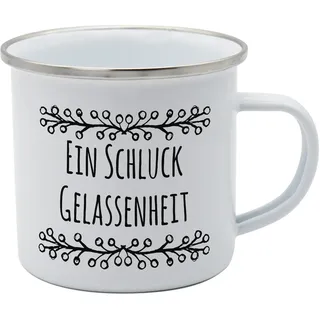 Tasse Schluck Gelassenheit Emaille 350ml, Camping, Outdoor, Trinkbecher, Emaillebecher, Emailletasse, lebensmittelecht, GEDA LABELS
