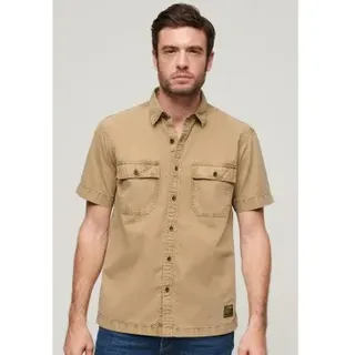 Superdry für Herren. M4010791A Braunes kurzärmeliges Militärhemd (S), Lässig, Baumwolle, Kurzarm
