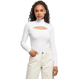Urban Classics Damen Cut-Out Turtleneck, Langarm-Shirt mit Raffiniertem Brust-Ausschnitt, Slim Fit, White, S
