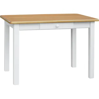 k koma Esstisch Küchentisch Speisetisch Tisch Kiefer Weiss Farbe Alder Schublade - 60 x 100 cm