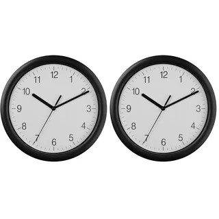 TFA Dostmann Analoge Wanduhr, 60.3064.01, modern, leises Sweep-Uhrwerk, Küchenuhr, Bürouhr, schwarzer Rahmen, (L) 254 x (B) 254 x (H) 34 mm (Packung mit 2)