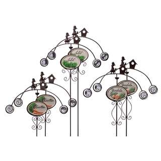 dobar 12831e 6-teiliges Gartenstecker-Set, Metall-Dekostäbe für den Gemüsegarten, Salat, Karotte, Zwiebeln, 110 x 40 cm, Braun