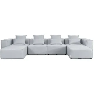 HOME DELUXE - Sofa VERONA - Hellgrau, Größe: XXL - ca. 414 x 70 x 207 cm, Sitzhöhe: 46 cm, Sitztiefe: 80 cm, inkl. Kissen I Modulares Sofa Modulsofa Ecksofa Wohnlandschaft - Hellgrau