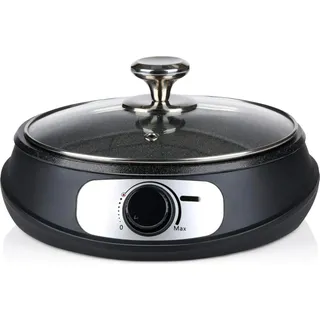 All Ride Teppanyaki Grillplatte 24V - Elektro Pfanne mit Deckel - Elektrische Grill Ø26cm für LKW & Camping - 250W - mit Holzspatel - Schwarz