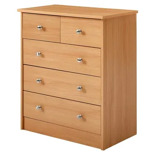 Holz-Kommode 60 x 70 x 35 cm Buche mit 5 Schubladen, flache Mehrzweckanrichte für den Flur, modernes Sideboard