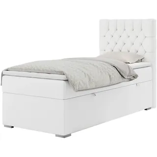 MKS Boxbett Pera 90/200 Weiß Kunstleder - H3 - Rechts Seite , Textil , H3 , Rechteckig , 90x200 cm , Schlafzimmer, Betten, Boxspringbetten