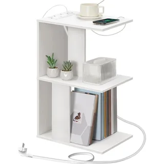 Couchtisch mit Ladestation LED-Sensorleuchte Ablagen - Weiß