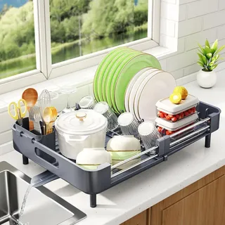 SAYZH Abtropfgestell Edelstahl Geschirr Utensilienhalter Becherhalter Organizer Grey