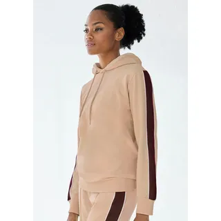 Hoodie S.OLIVER, Damen, Gr. 36/38, beige (sand), Sweatware, Obermaterial: 95% Baumwolle, 5% Elasthan, unifarben mit Farbeinsatz, lässig geschnitten normal, Rundhals, Bündchen, Sweatshirts Hoodie, mit Kontrast Einsätzen, Loungewear