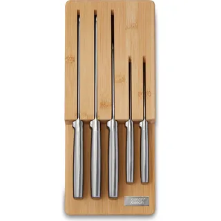 Set de Messer de Stahl Joseph Joseph Elevate mit Tablett de Bambus zur Aufbewahrung in der Schublade, funktionelles und elegantes Design in schwarzer Farbe - Schwarz, Silber