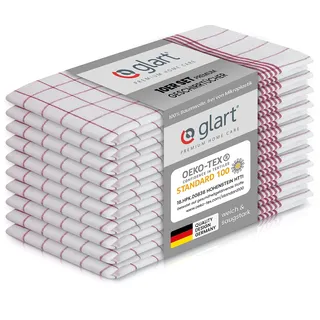 Glart 48KR2 10er Set Geschirrtücher Küchentücher Geschirrhandtücher Küchenhandtücher, 50x70 cm, 100% Baumwolle OEKO-TEX, rot kariert, vorgewaschen