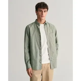 Gant für Herren. 3240100 Regular Fit Hemd aus grüner Baumwolle und Leinen (XXL), Lässig, Langarm