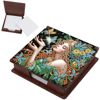 DCIDBEI Diamant Malerei Zettelbox 11x11cm mit Zettelblock 160 Blatt Diamond Painting Haftnotizen Halter Kartensteckplätzen Cube Notiz Box Haftnotizend Haftnotiz Organizer Schmetterlingsfee Engel Elf
