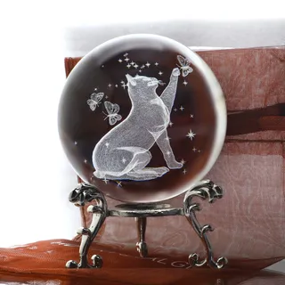 ZEERSHEE 3D Katze Kristallkugel Mit Ständer - Glas Briefbeschwerer, Ornamente Und Figuren - Geschenk Für Katzenliebhaber Und Frauen