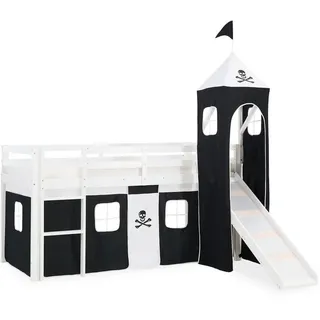Homestyle4u Hochbett mit Rutsche 90/200 cm Pirat , Weiß, Schwarz , Holz , Babymöbel & Kindermöbel, Kinderzimmer & Jugendzimmer, Kinderbetten, Hochbetten