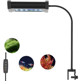 Lominie Aquarium Led Beleuchtung mit 2 Kanälen, Volles Spektrum Clip-On Aquarium Lamp,10W Mini Aquarium Beleuchtung mit Timer und 0-100% Dimmung für 6 bis 16 Zoll große Süßwasseraquarien
